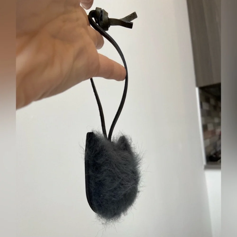 Madewell Shearling Cat Bag Tag Keychain Grey - Like New in “Bien Fait” Pouch